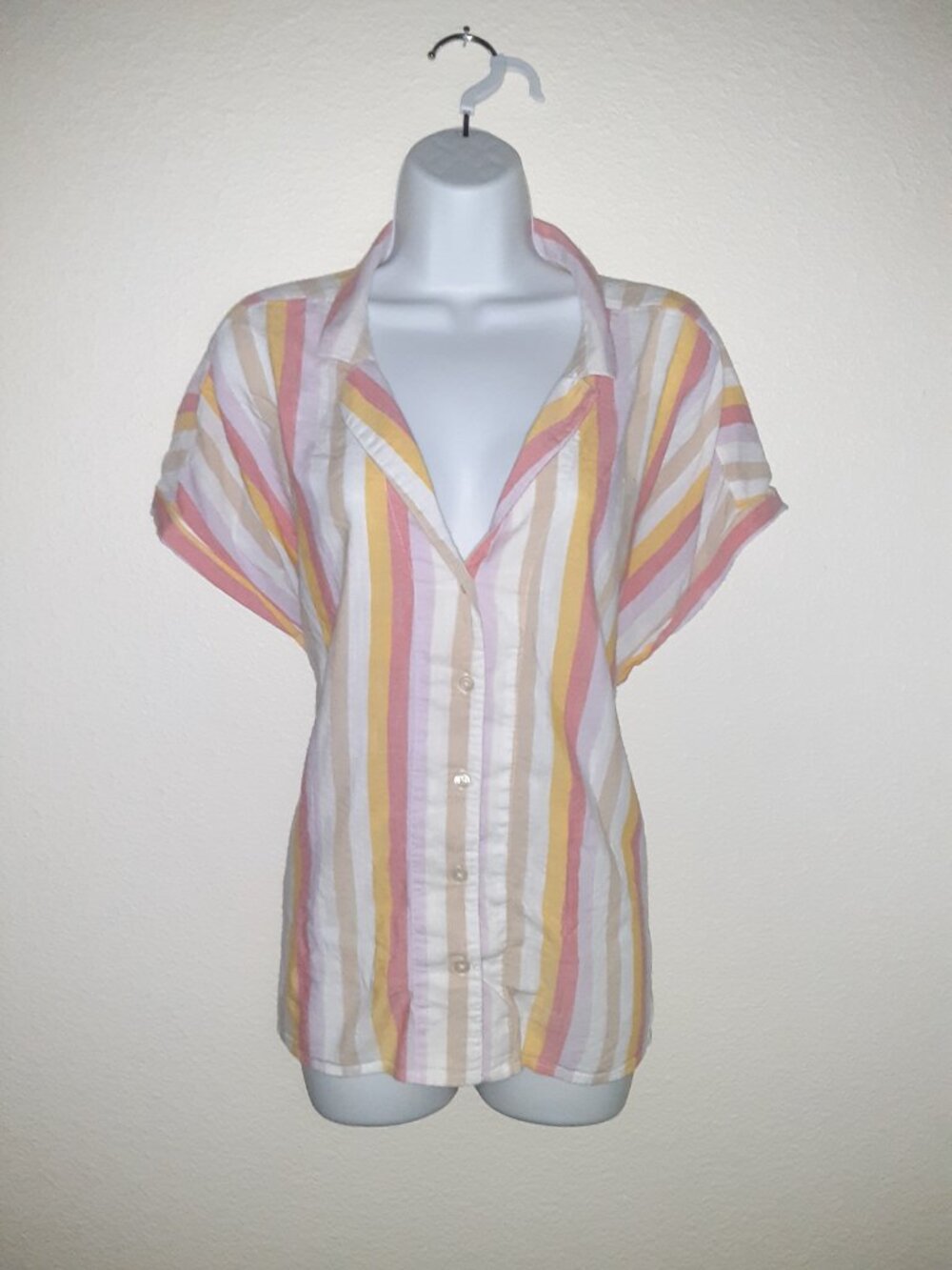 Old Navy Cotton Striped Summertime Top * white pink, tan, yellow * XXL *